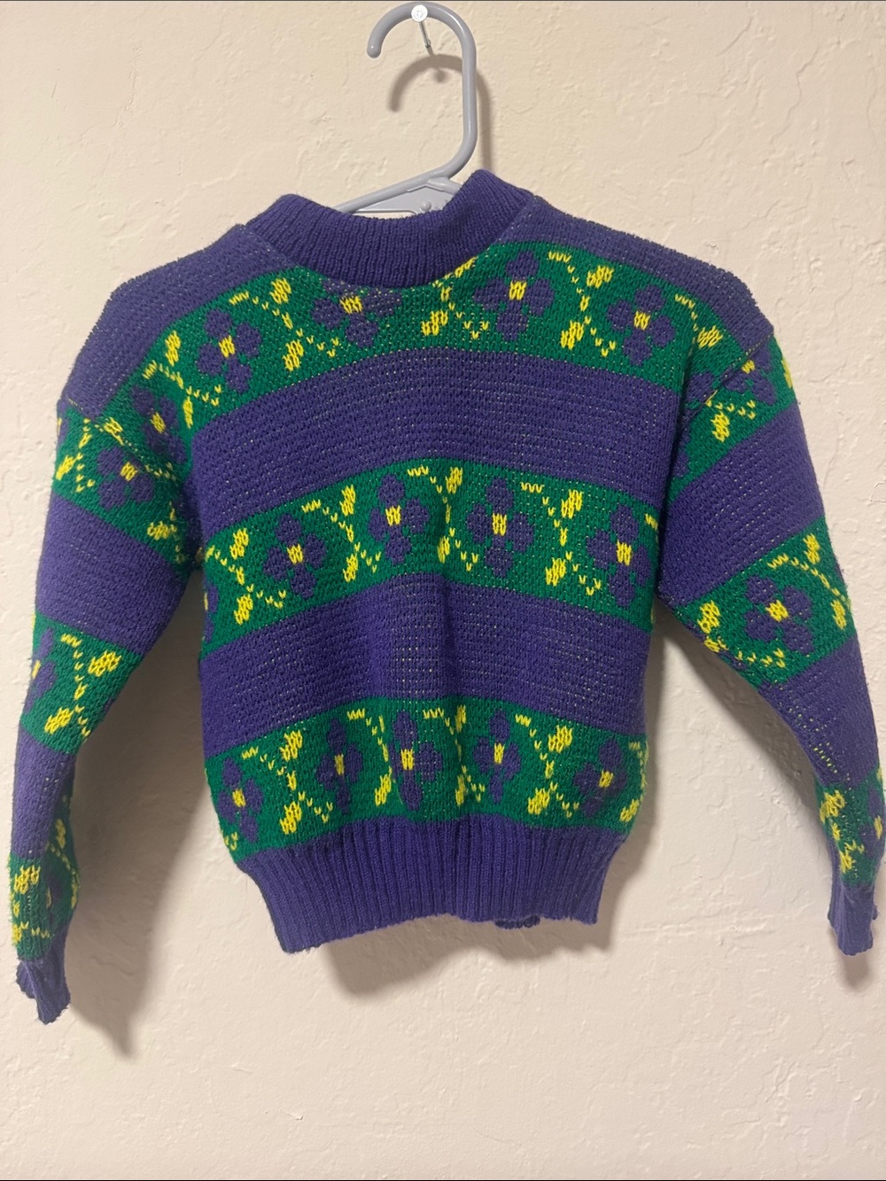 VINTAGE Purple and Green Floral Stripe Kid’s Sweater 2